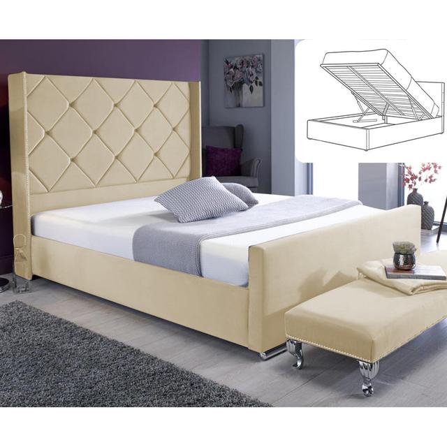 Upholstered Ottoman Bed Britainsleep Size: Kingsize (5'), Colour: Cream on Productcaster.