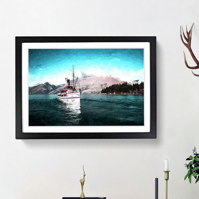 Boat on the Lake in New Zealand in Abstract - Picture Frame Painting Print East Urban Home Size: 27cm H x 36cm W x 2cm D, Frame Option: Black Framed on Productcaster.