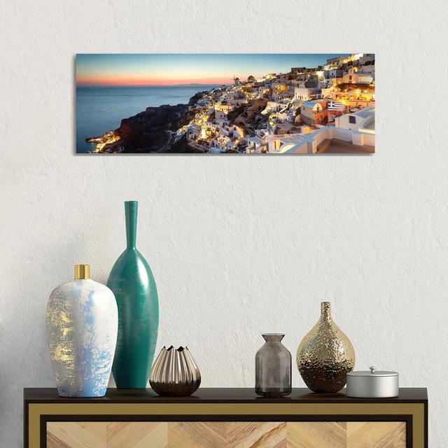 Oia At Sunset, Santorini, Greece by Matteo Colombo - Wrapped Canvas Panoramic Print Ebern Designs Size: 30.48cm H x 91.44cm W x 3.81cm D on Productcaster.