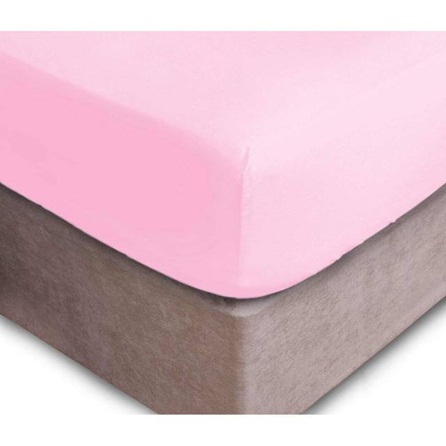 180 Thread Count Cotton Blend Fitted Sheet Symple Stuff Size: Small Double (4'), Colour: Pink on Productcaster.