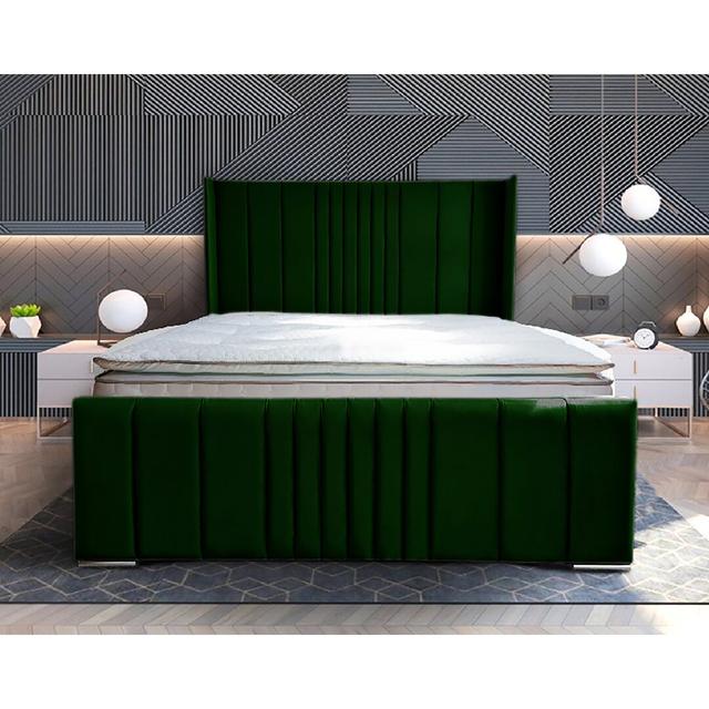 Denzel Upholstered Bed Frame Etta Avenue Colour: Emerald Green, Size: Double (4'6) on Productcaster.