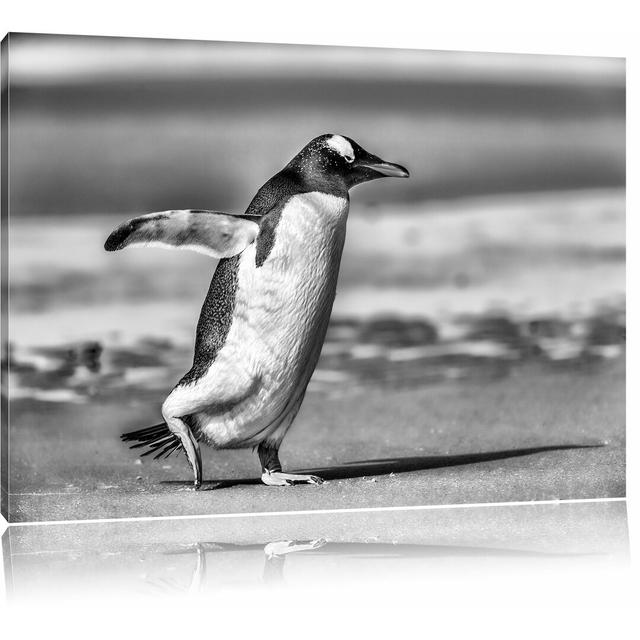 Leinwandbild Pinguin am Strand in Monochrom East Urban Home Größe: 80 cm H x 120 cm B on Productcaster.