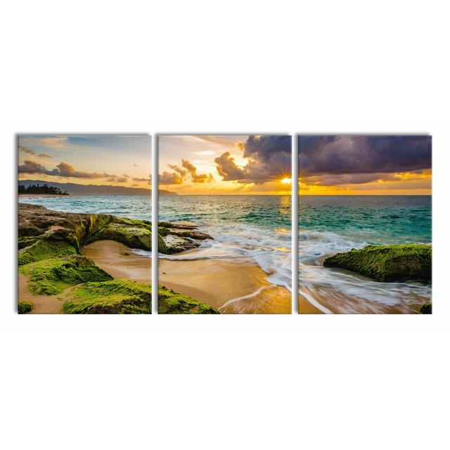 'Hawaiian Sunset' 3 Piece Photographic Print Set on Wrapped Canvas East Urban Home Size: 80cm H x 180cm W on Productcaster.