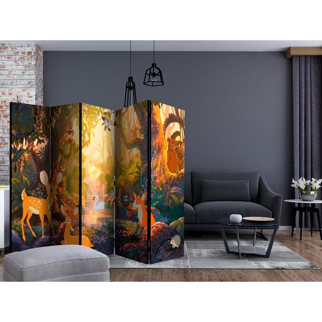 Karev 225cm W x 172cm H 5 - Panel Solid Wood Folding Room Divider Zoomie Kids on Productcaster.