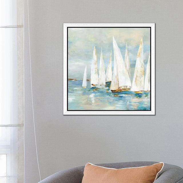 Sailboats by Allison Pearce - Painting on Canvas Beachcrest Home Frame Option: White Framed, Size: 93.98cm H x 93.98cm W x 3.81cm D on Productcaster.