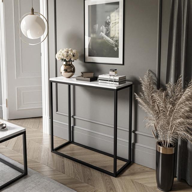 Burmaster Console Table Zipcode Design Size: 80cm H x 80cm W x 30cm D, Table Base Colour: Black, Table Top Colour: White on Productcaster.