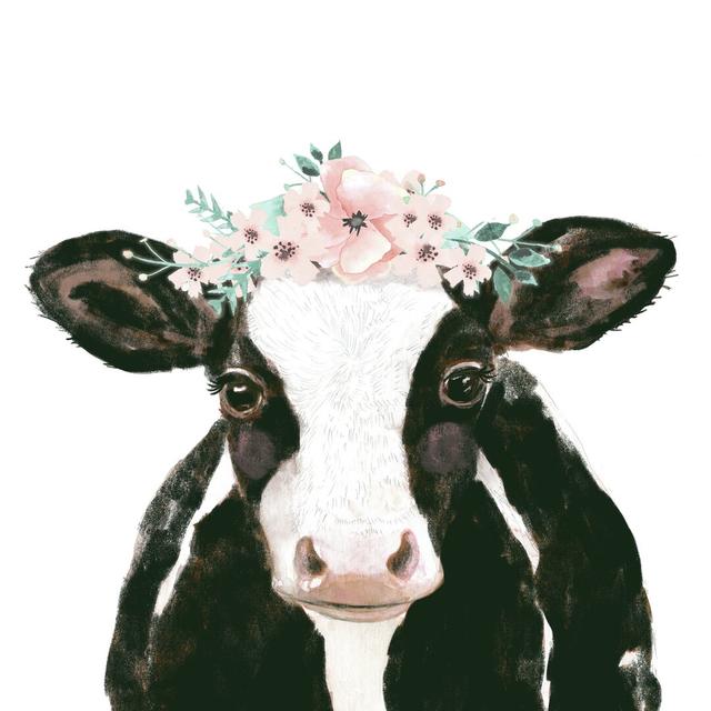 Baby Cow with Floral Crown - Wrapped Canvas Painting Print Happy Larry Size: 76cm H x 76cm W x 3.8cm D on Productcaster.