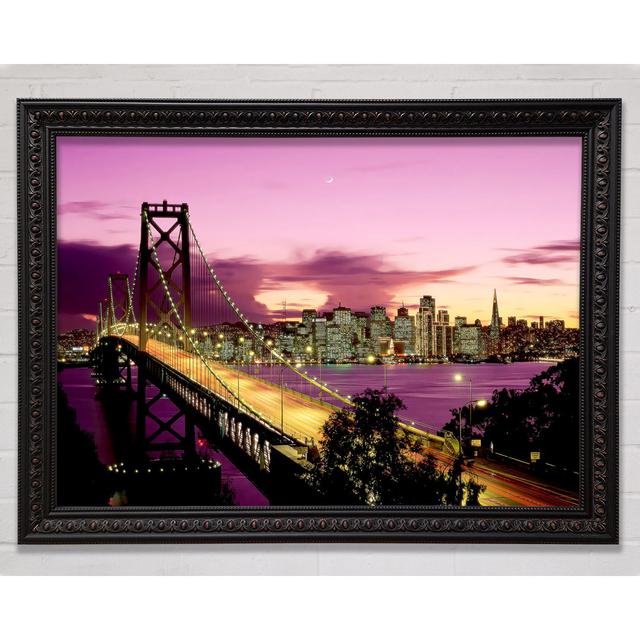 New York Harbour Brooklyn Bridge Purple - Single Picture Frame Art Prints Ebern Designs Size: 21cm H x 29.7cm W x 3cm D on Productcaster.