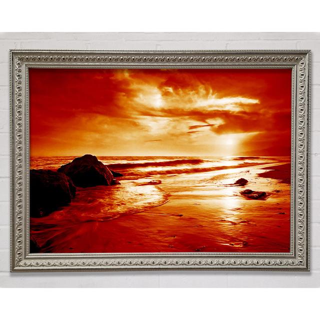 Orange Ocean Boulders Framed Print Highland Dunes Format: Silver Framed Paper, Size: 21cm H x 29.7cm W x 3cm D on Productcaster.