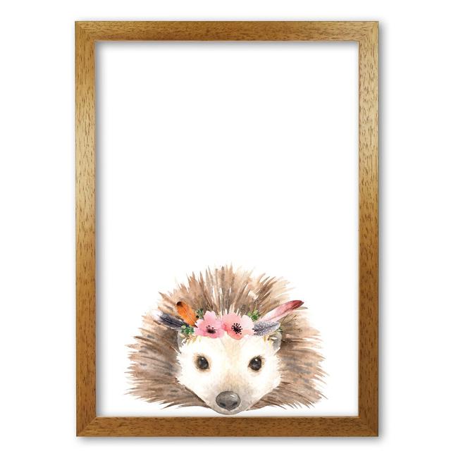 Forest Friends, Floral Cute Hedgehog - Painting East Urban Home Size: 60 cm H x 42 cm W x 5 cm D, Format: Honey Oak Frame on Productcaster.