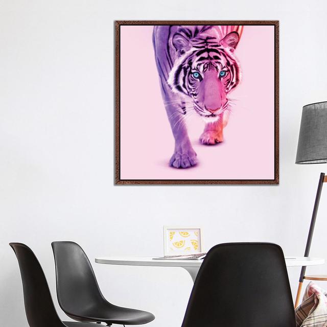 Colour Tiger by Paul Fuentes - Print on Canvas World Menagerie Frame Option: Brown Framed, Size: 93.98cm H x 93.98cm W x 3.81cm D on Productcaster.