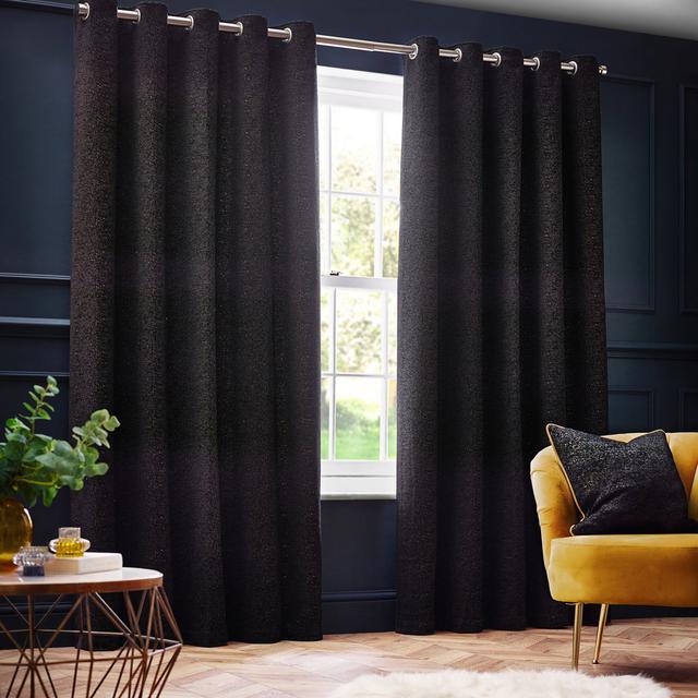 Arvillia Chenille Room Darkening Eye Curtains Paoletti Curtain Colour: Black, Panel Size: Width 229 x Drop 183cm on Productcaster.