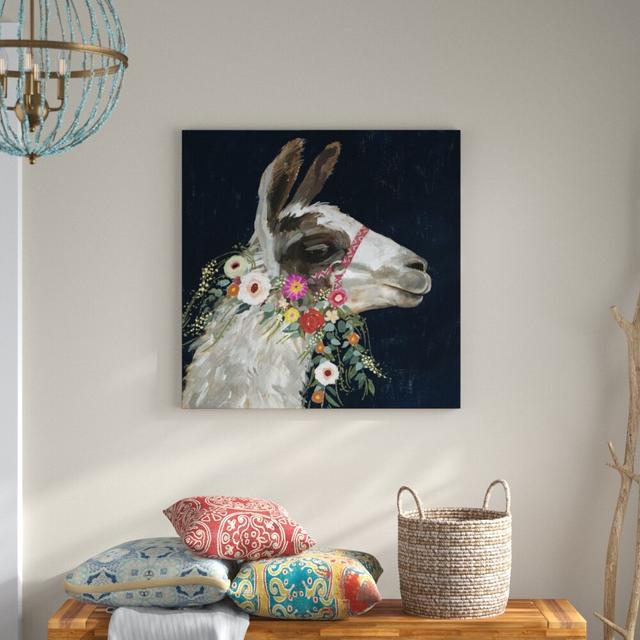 Lovely Llama I - Wrapped Canvas Painting Print Blue Elephant Size: 91cm H x 91cm W on Productcaster.