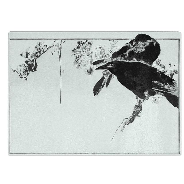 Tempered Glass Perched Japanese Crows by Watanabe Seitei Chopping Board East Urban Home Size: 28.5 cm W x 20 cm L on Productcaster.