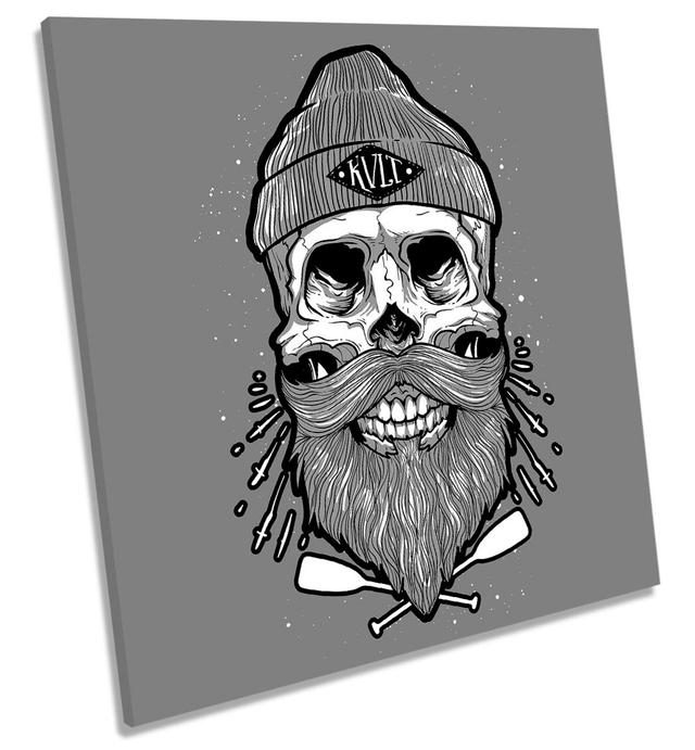 Pirate Skull Beanie Picture CANVAS WALL ART Square Print Happy Larry Size: 91.4cm H x 91.4cm W x 4cm D on Productcaster.