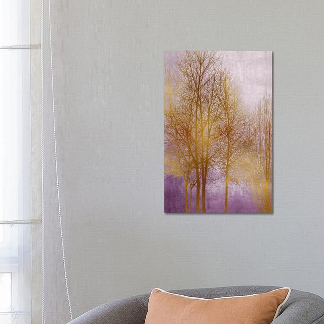 Gold Trees On Purple Panel II by Kate Bennett - Wrapped Canvas Painting ClassicLiving Size: 66.04cm H x 45.72cm W x 3.81cm D on Productcaster.