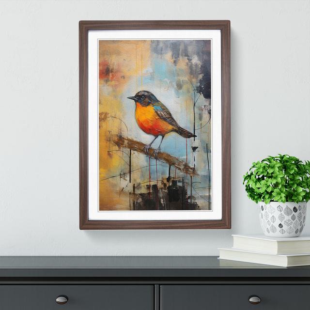 Robin Bird Abstract - Single Picture Frame Print on Wood Marlow Home Co. Format: Walnut Framed, Size: 46cm H x 34cm W x 2cm D on Productcaster.