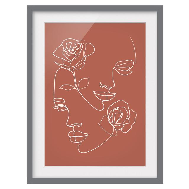 Line Art Faces Women Roses Copper - Picture Frame Graphic Art Canora Grey Frame Option: Grey, Size: 40cm H x 30cm W x 2cm D on Productcaster.