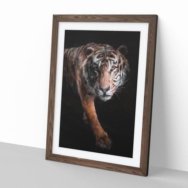 Prowling Tiger - Picture Frame Graphic Art East Urban Home Size: 48cm H x 36cm W x 2cm D, Frame Option: Walnut Framed on Productcaster.