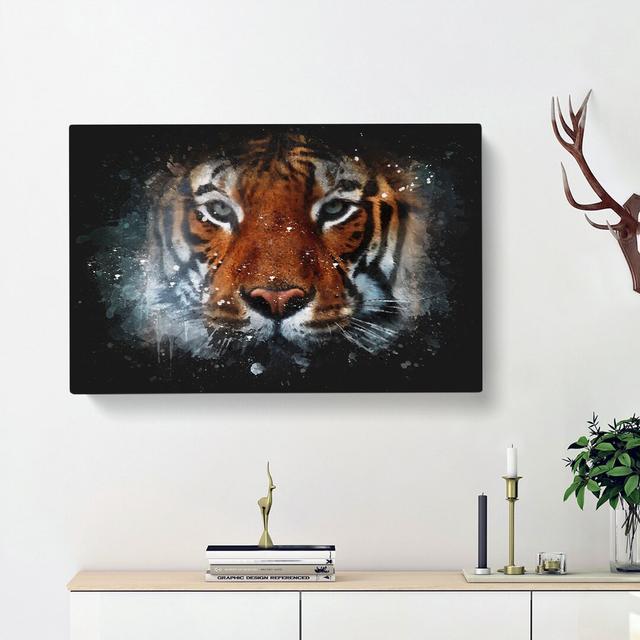 Tiger in the Blue - Wrapped Canvas Painting Print East Urban Home Size: 40cm H x 60cm W x 3cm D on Productcaster.