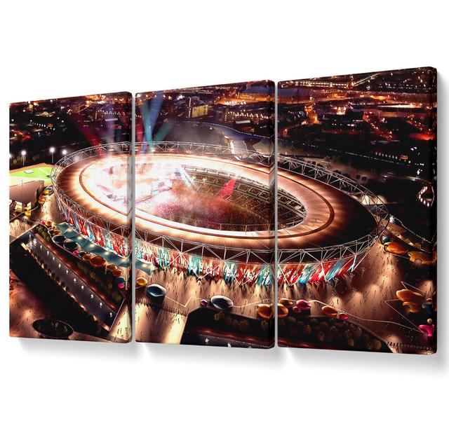 London 2012 Olympic Stadium - 3 Piece Wrapped Canvas Graphic Art Ebern Designs Size: 142.2cm H x 304.8cm W on Productcaster.