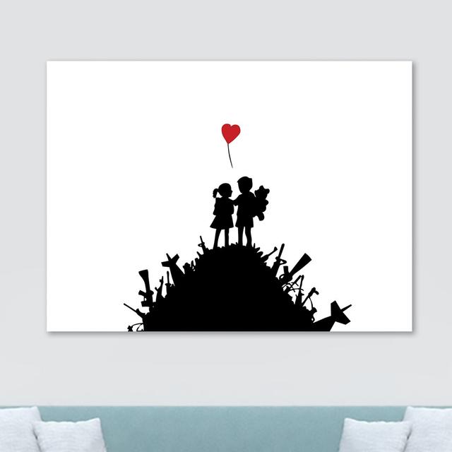 Boy Girl Love Heart Balloon by Bansky - Canvas Wall Art Framed Print Happy Larry Size: 30.5cm H x 40.6cm W x 3.8cm D on Productcaster.