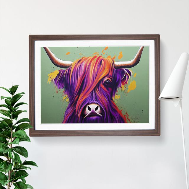 Highland Cow Splash Vol.2 Abstract - Picture Frame Graphic Art Natur Pur Size: 34cm H x 46cm W x 2cm D, Frame Colour: Walnut on Productcaster.