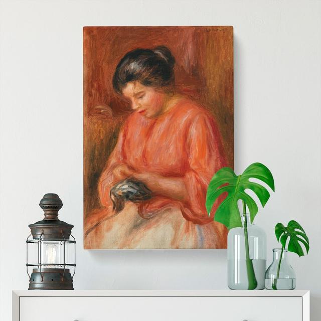 Girl Darning by Pierre-Auguste Renoir - Wrapped Canvas Painting East Urban Home Size: 50cm H x 35cm W x 3cm D on Productcaster.