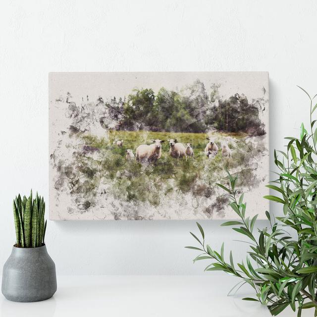 Curious Sheep Watercolour - Wrapped Canvas Print East Urban Home Size: 50cm H x 76cm W x 3cm D on Productcaster.