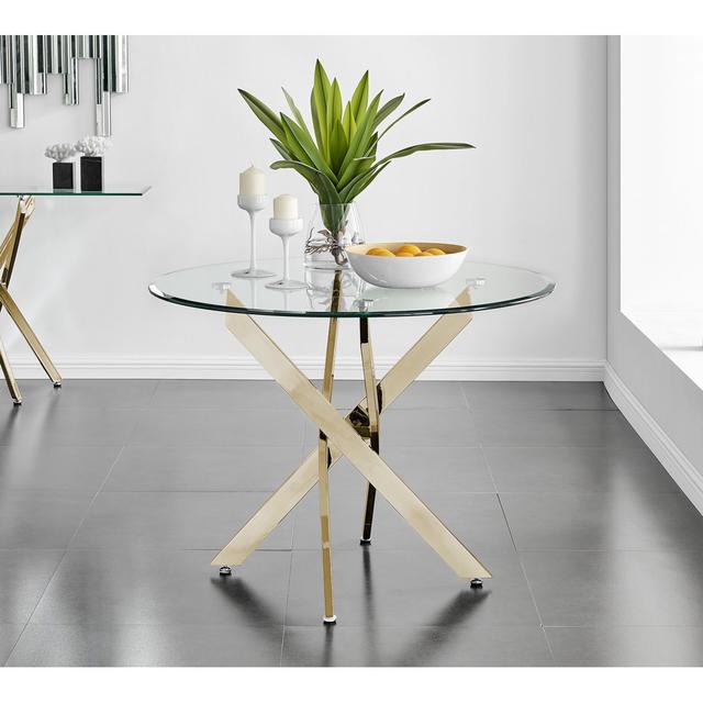 Chowchilla Luxury Metal and Glass Round Dining Table - Modern Statement Design Canora Grey Size: H75 x L100 x W100cm, Table Base Colour: Gold on Productcaster.