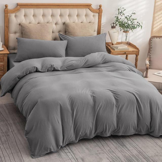 Nitzy Super Soft Reversible Plain Duvet Cover with Pillowcases 17 Stories Size: Super King Duvet Cover + 3 Additional Pieces, Colour: Grey on Productcaster.