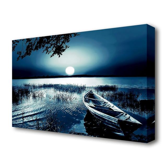 Moonlit River Lake - Wrapped Canvas Photographic Print East Urban Home Size: 81.3 cm H x 121.9 cm W on Productcaster.