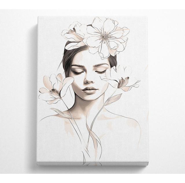 Woman Line Drawing Sepia - Wrapped Canvas Art Prints Marlow Home Co. Size: 81.3cm H x 50.8cm W x 10cm D on Productcaster.