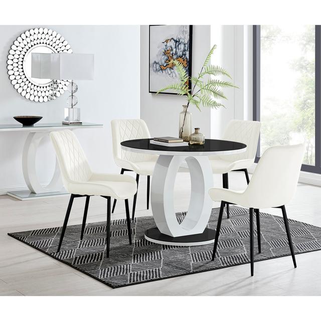 Giovani Round Grey 100Cm Table And 4 Navy Pesaro Black Leg Chairs Metro Lane Size: 76 x 100 x 100cm, Colour (Chair): Cream/Silver, Colour (Table Top): on Productcaster.