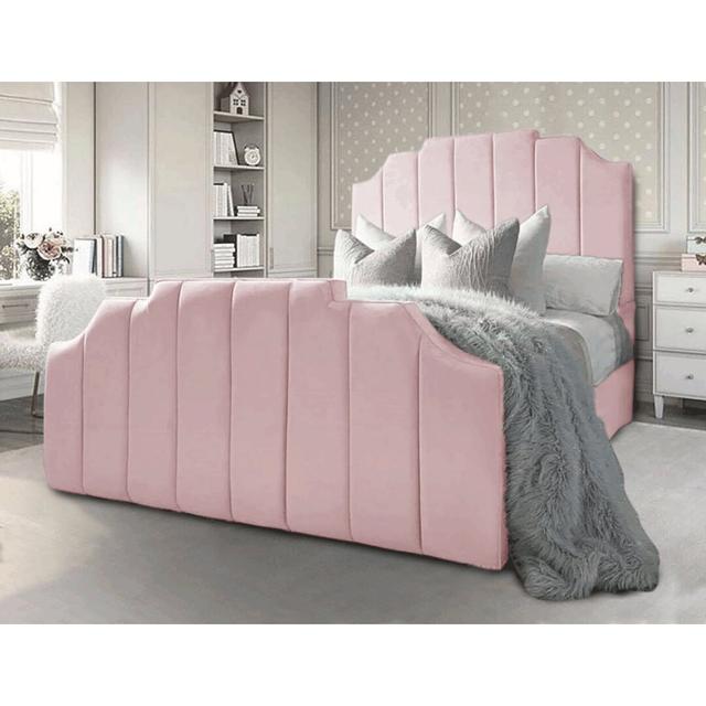 Tyrion Upholstered Bed Frame Etta Avenue Colour: Pink, Size: King (5') on Productcaster.