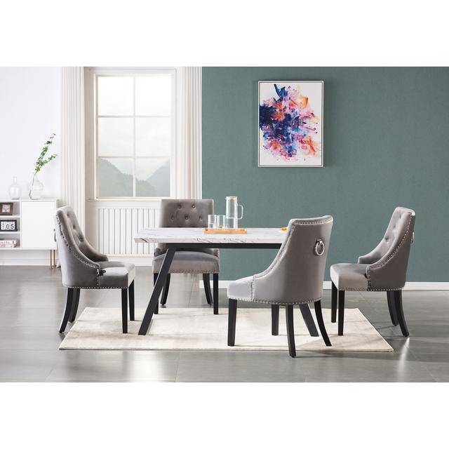 Dining Set - A Dinette Table And Velvet Upholstered Chairs - Set Of 4 (Set of 5) Mercer41 Colour (Chair): Dark Grey on Productcaster.