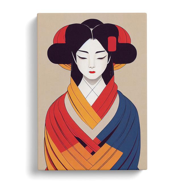 Symmetrical Geisha No.4 - Wrapped Canvas Graphic Art Rosdorf Park Size: 76cm H x 50cm W x 3cm D on Productcaster.