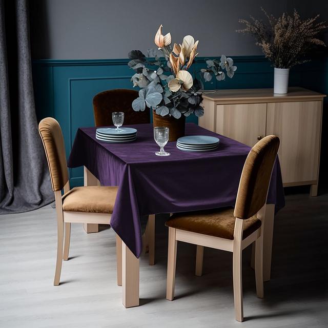 Matte Velvet Square Tablecloth Lilijan Home & Curtain Colour: Violet, Size: 132cm W x 355cm L on Productcaster.