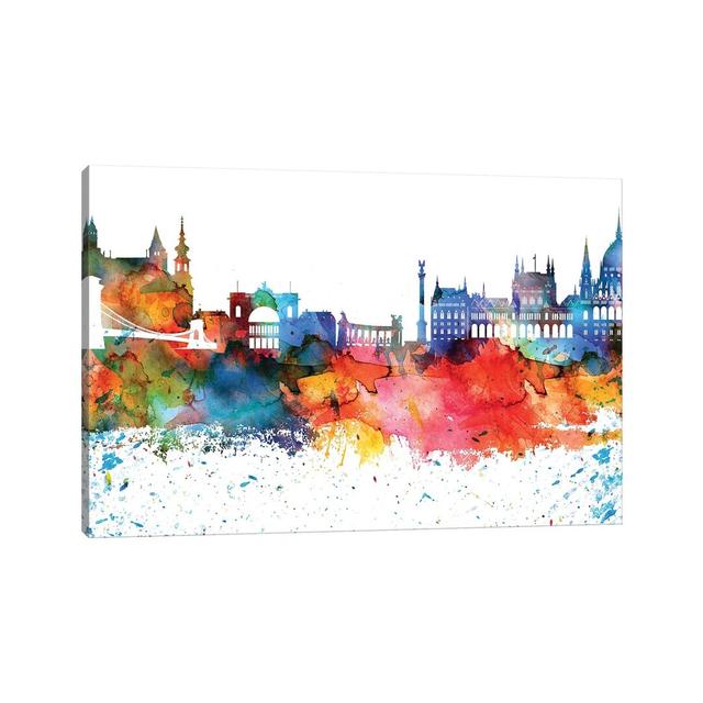 Budapest Colourful Watercolour Skyline by WallDecorAddict - Wrapped Canvas Painting Latitude Run Size: 101.6cm H x 152.4cm W x 3.81cm D on Productcaster.