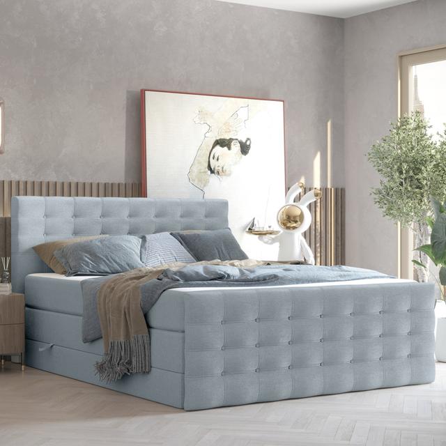 Boxspringbett Armgart mit Bettkasten ClassicLiving Farbe: Blaugrau, Größe: European Double (140 x 200cm) on Productcaster.