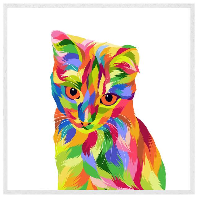 Fiskdale Animal Cat Illustration Pop Art - Single Picture Frame Art Prints Latitude Run Size: 76cm H x 76cm W x 4cm D, Frame Option: White Framed on Productcaster.