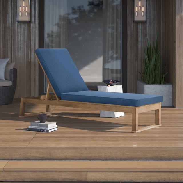 Faunce Reclining Sun Lounger with Cushions Blue Elephant Cushion Colour: Navy, Frame Colour: Beige on Productcaster.