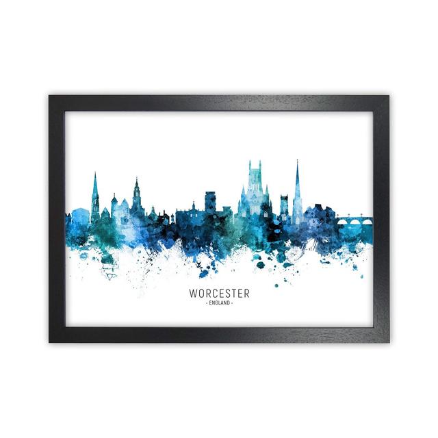 Worcester England Skyline Blue City Name by Michael Tompsett - Graphic Art Ebern Designs Format: Black Framed, Size: 25cm H x 34cm W x 3cm D on Productcaster.