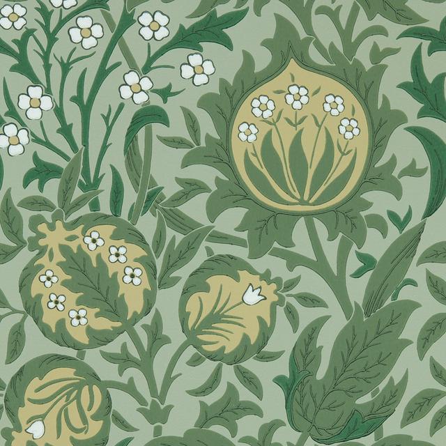 Elmcote 10.05m x 52cm Matte Wallpaper Roll Morris & Co Colour: Green on Productcaster.