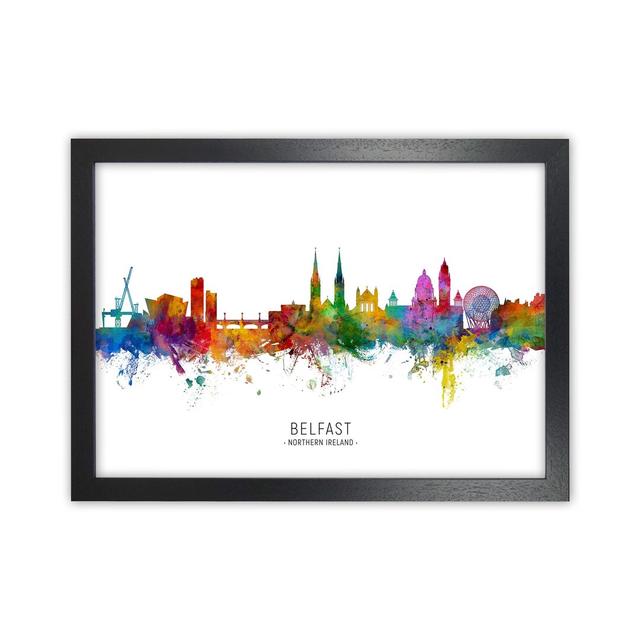 Belfast Northern Ireland Skyline by Michael Tompsett - Graphic Art Print Ebern Designs Format: Black Framed, Size: 64cm H x 88cm W x 3cm D on Productcaster.