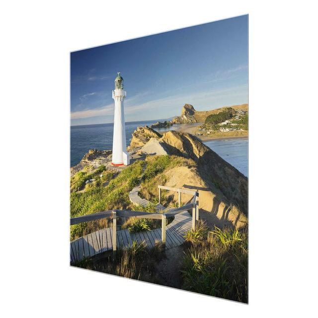 Castle Point Lighthouse in New Zealand - Photograph Print on Glass East Urban Home Size: 50 cm H x 50 cm W on Productcaster.