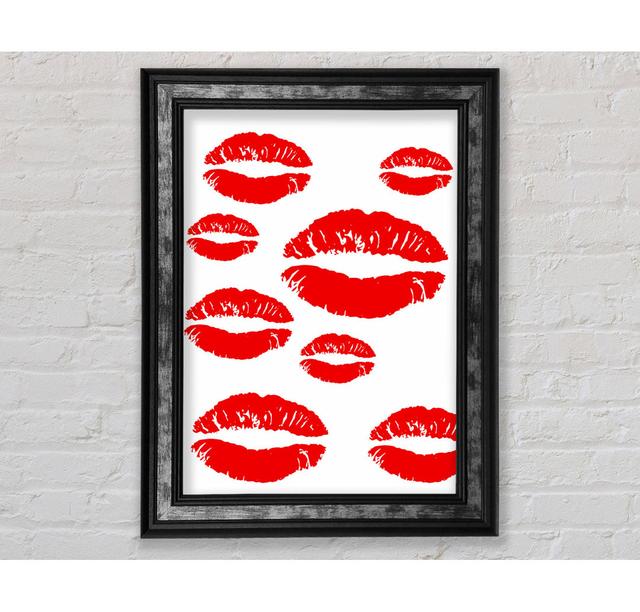 Red Lips Galore Framed Print Wall Art Happy Larry Size: 29.7cm H x 21cm W x 8cm D, Format: Silver / Black Framed Paper on Productcaster.