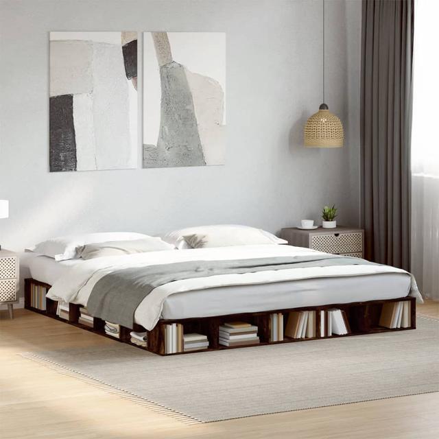 Vidaxl Bed Frame Engineered Wood 17 Stories Colour: Smoked Oak, Size: 180 x 200cm on Productcaster.