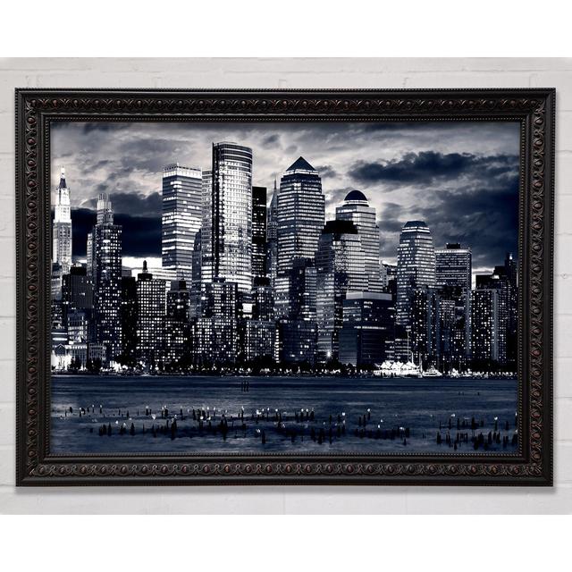 Manhattan Panorama In Blue - Single Picture Frame Art Prints Ebern Designs Size: 59.7cm H x 84.1cm W x 3cm D on Productcaster.