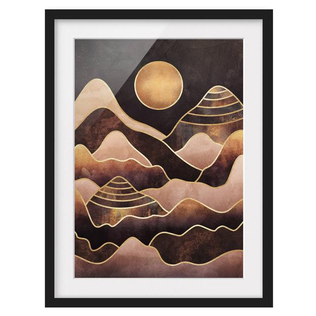 Golden Sun Abstract Mountains - Picture Frame Graphic Art Canora Grey Frame Option: Black Framed, Size: 70cm H x 50cm W x 2cm D on Productcaster.